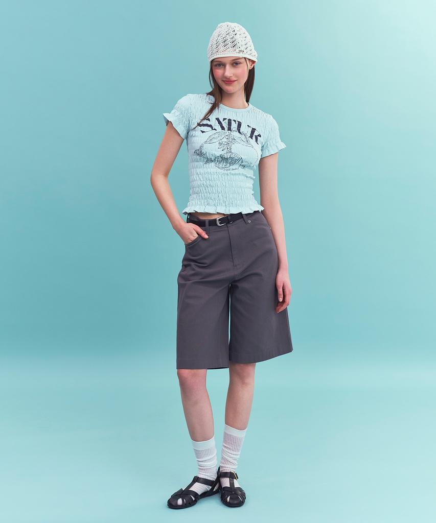 Seteo (W) Stitch Cotton Bermuda Pants Dark Gray