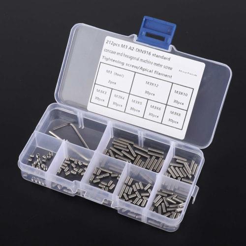 Hilitand Hex Socket Set Screws, Stainless Steel, M3 x 3/4/5/6/8/10/12mm, Pack of 212, A2-DIN916