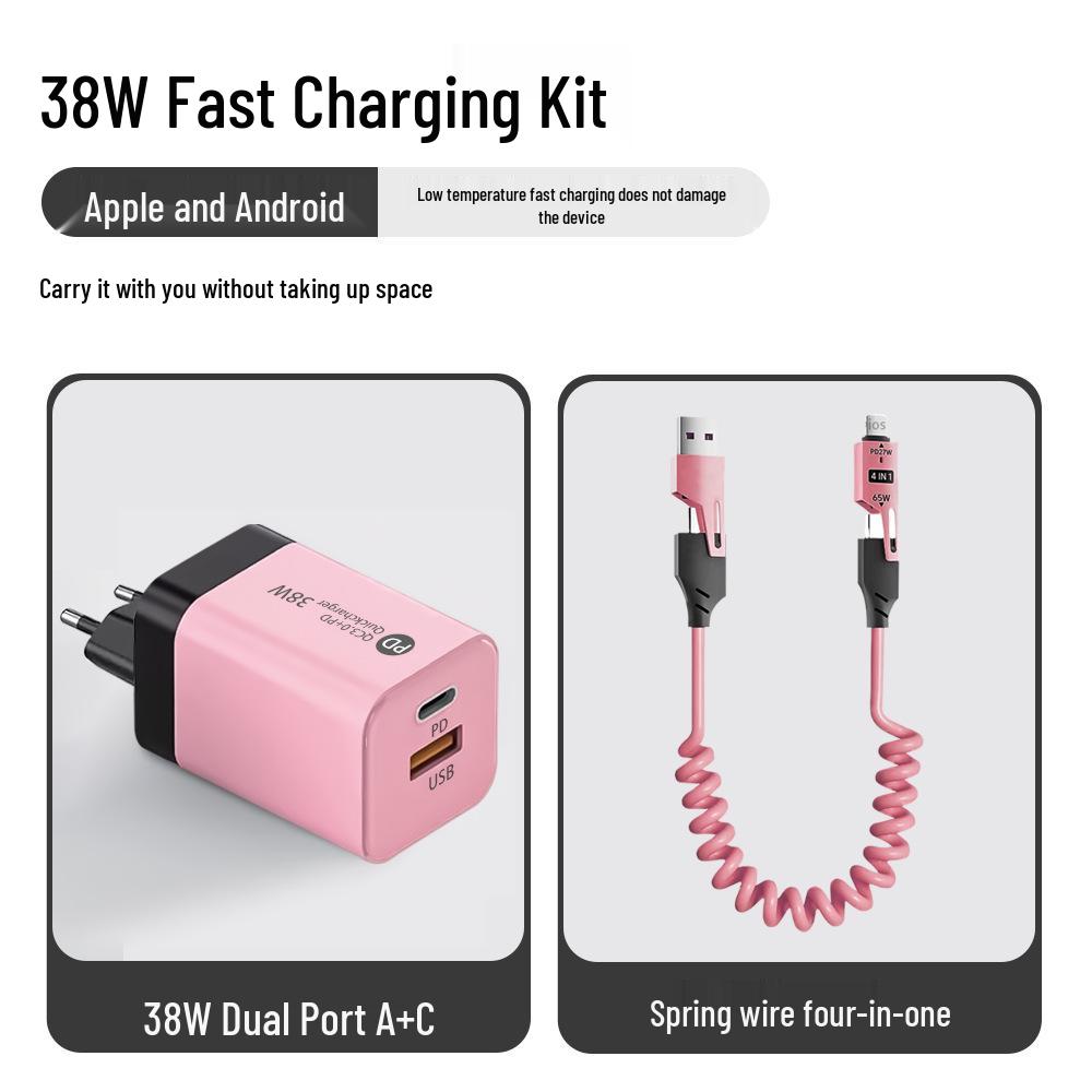 Macaron 38W Dual Port Fast Charger: USB+PD for Apple & Huawei Phones