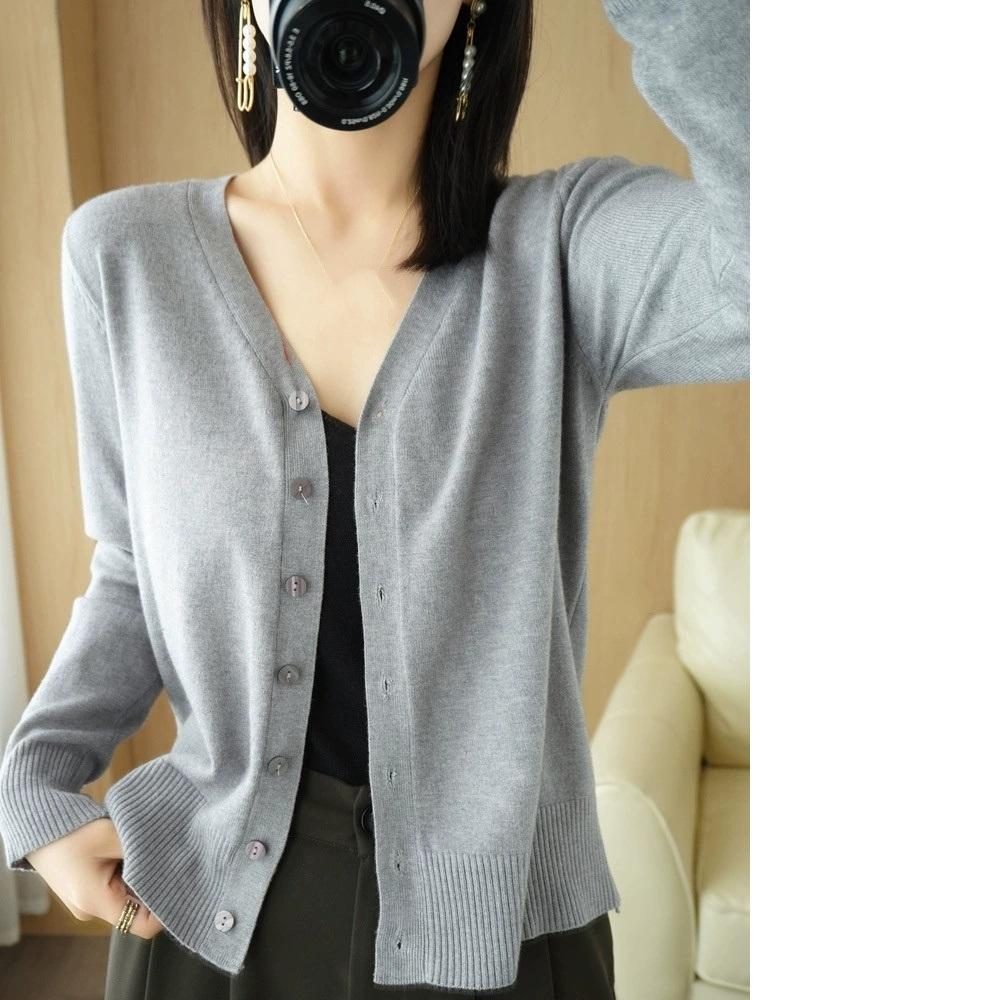Early Autumn New Andy Cashmere Knit Cardigan V-Neck Solid Color Fashion High-Grade Comfortable Loose Casual Knitwear -GH021 M