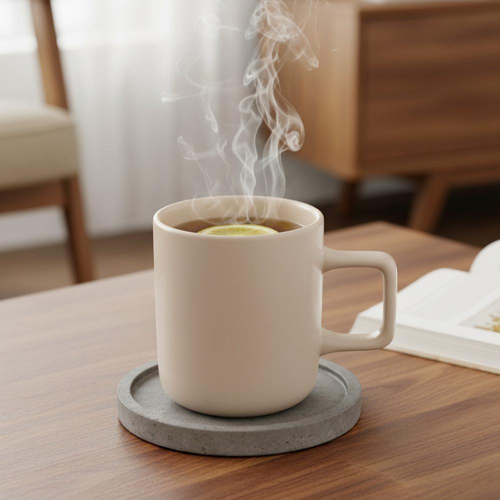 Kubek Ceramiczny do Kawy Herbaty Napojów Ciepłych Zimnych Kremowy 380 ml