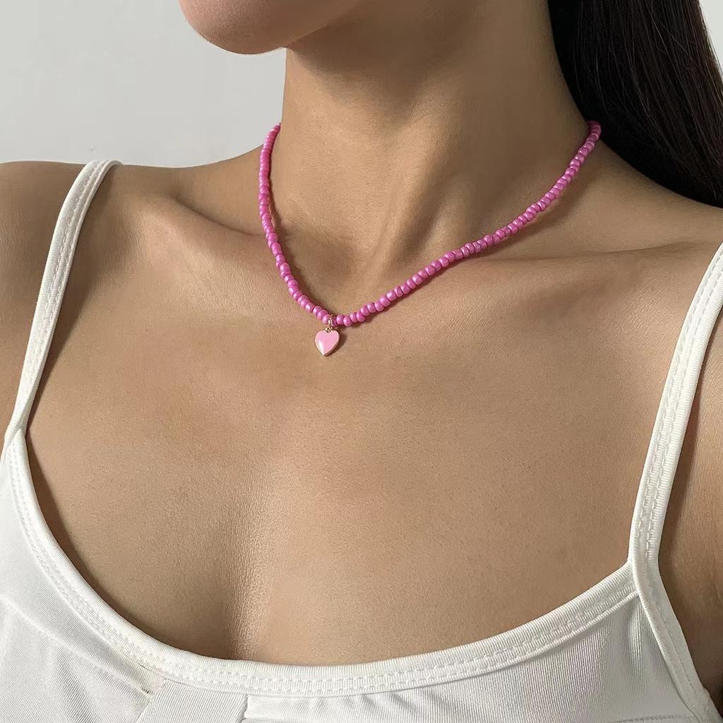 Bohemian Handmade Rice Bead Heart-shaped Necklace Collarbone Chain