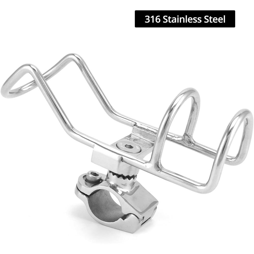 316 Stainless Steel Rail-Mounted Fishing Rod Holder – 360° Adjustable, Fits 25/32mm Rails – Marine Grade, Mirror Polish – For Boats, Kayaks