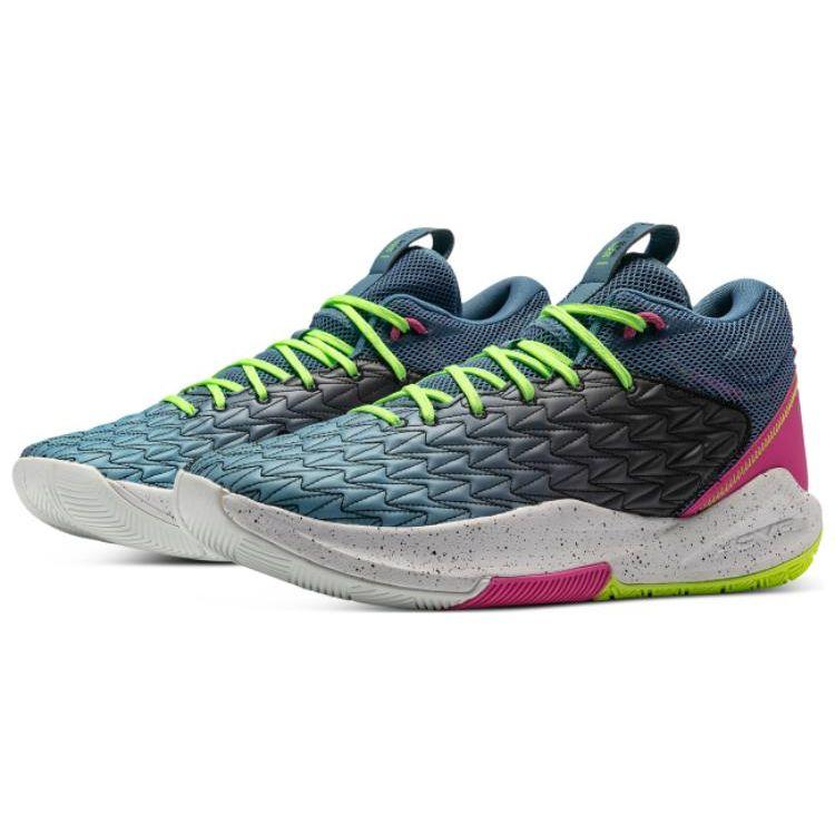 Under Armour Havoc 5 Hovr Clone Round Toe Lace-Up Non-Slip Wear-Resistant Mid-Top Basketball Shoes Unisex Sneaker Pink Green 3025605-300