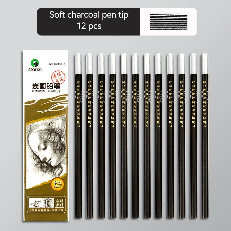 Professional Charcoal Pencils Set for Drawing Sketching Shading Blending 10/12pcs Artists Wooden EX-Soft Medium Hard Pencils