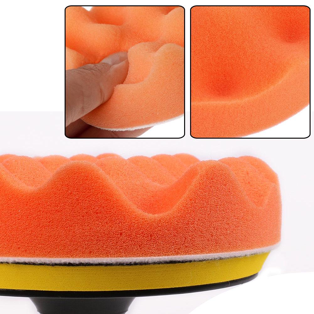 Jeu de 6 tampons de polissage de 4 pouces avec adaptateur pour perceuse M10 pour polissage de voiture, cirage, tampons de polissage Orange Blanc Laine Mousse