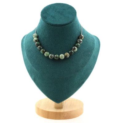 Steine und Mineralien. Kette 15 Perlen Türkis Afrikanisch 8 mm Kette aus Edelstahl Halskette Damen, Herren. Benutzerdefinierte Größe