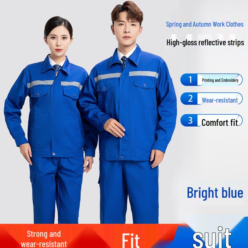 Reflective Polyester Cotton Workwear Set - Durable, Dirt-Resistant Clothes for Spring and Autumn Construction and Workshop Use