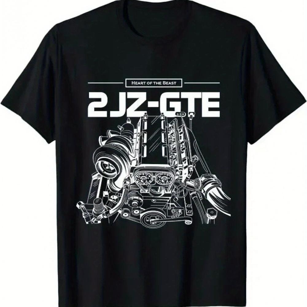 MenS 2JZ GTE Engine Graphic TShirt Soft Comfortable Cotton Blend Casual Short Sleeve Tee with Detailed Engine Design S