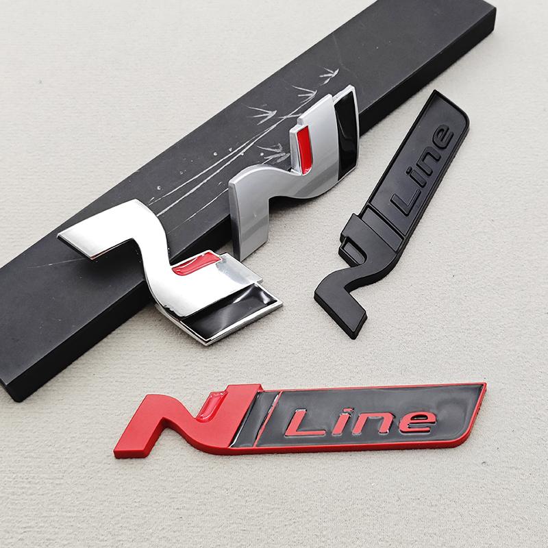 HWCB2 3D Metal NLine N Logo Rear Boot Trunk Emblem Front Grille Badge Decal For Hyundai I20 I30 Sonata Kona Elantra Tuson Car Stickers