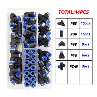 44Pcs/Box PU/PZA/PY/PV Pneumatic Connectors Kit 8mm Outer Diameter of the Hose Pipe Tube Air Compressor Parts Engine Gaskets 6