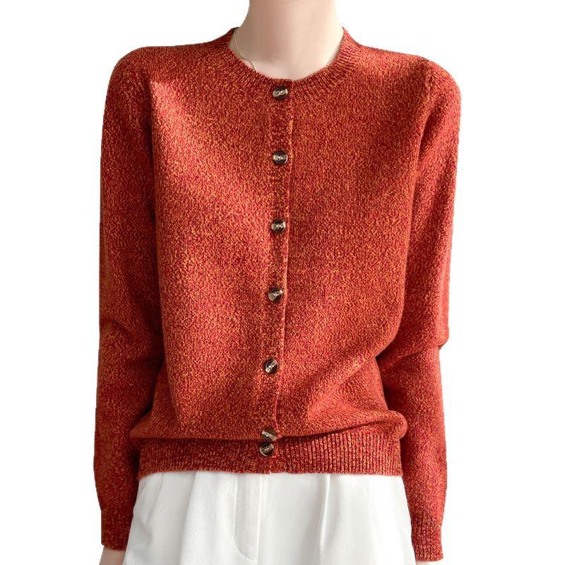 Spring 2025 Retro Velvet Round Neck Knit Cardigan - Space-Dyed Loose Fit for Women