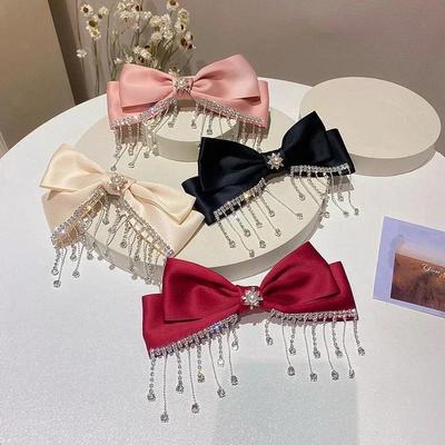 Newest Fashion Korean Style Bow Rhinestone Tassel Satin Hair Clip Wedding Party Personalized Styling Accessories Creative Gifts