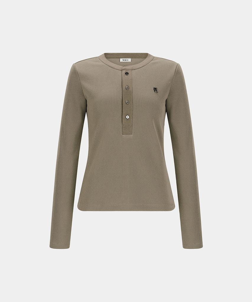 Noiseu W Washed Ribbed Henley Neck T-Shirt - Taupe