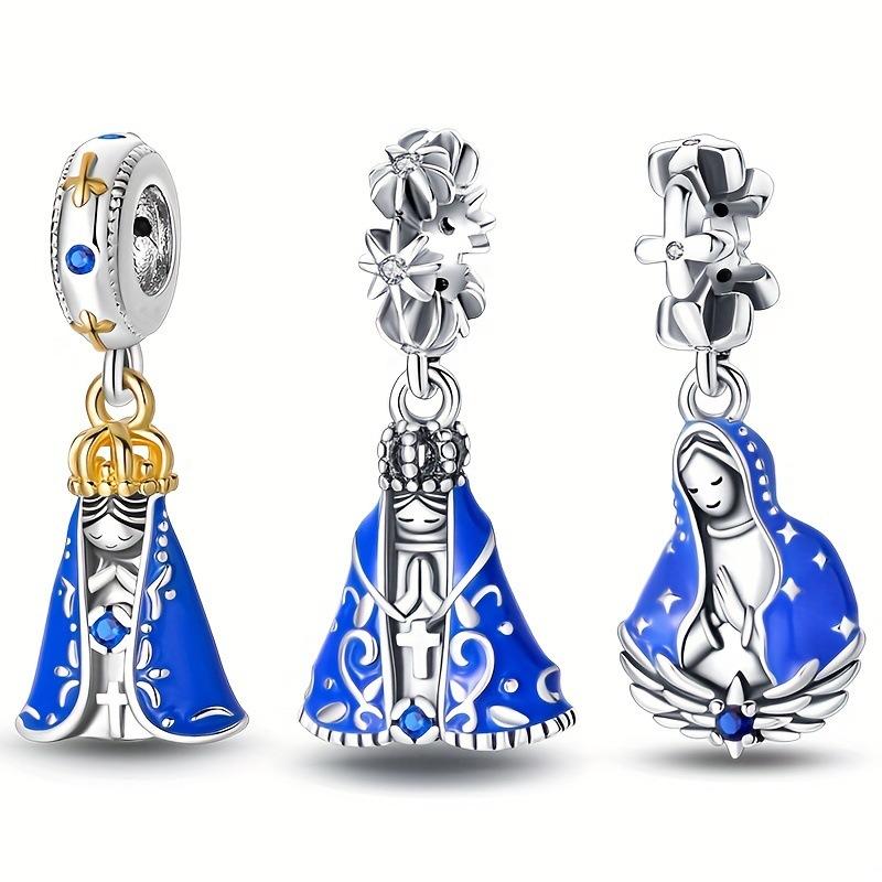 S925 Silver DIY Golden Virgin Mary Pendant Beaded Bracelet Necklace Set