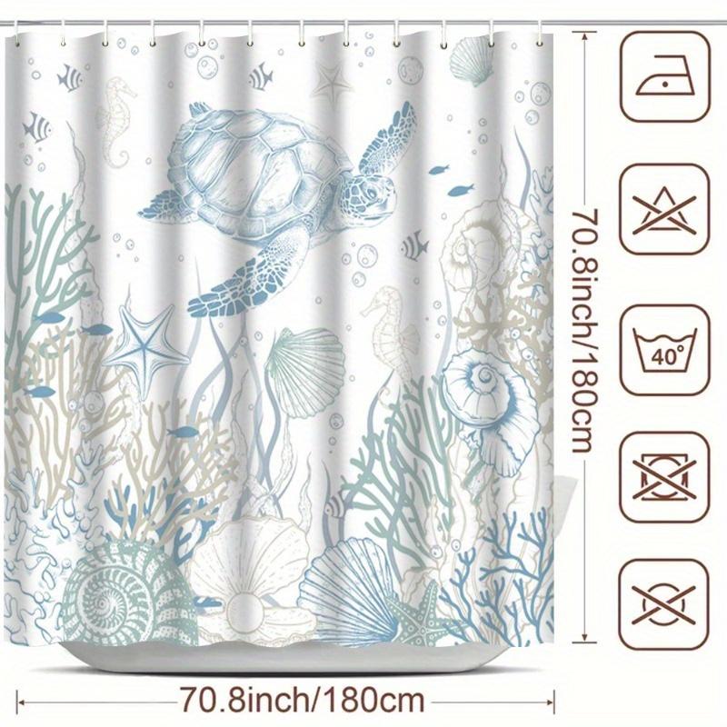 1 Summer Turtle Shower Curtain - Coastal Theme Undersea World Bathroom Decor, Polyester, with Turtle and Coral Pattern