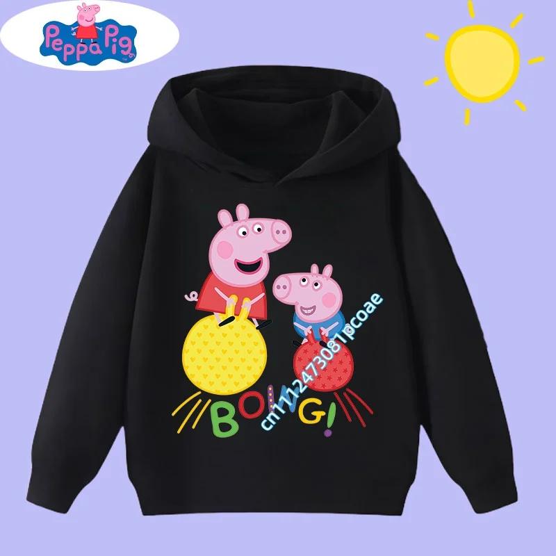 2026 New Peppa Pig children's hooded sweatshirt with cartoon print, boys' sports shirt, girls' casual top, children's clothing