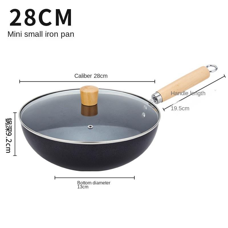 Household Frying Pan for Induction Cooker and Gas Stove, Flat Bottom Pan, Iron Wok