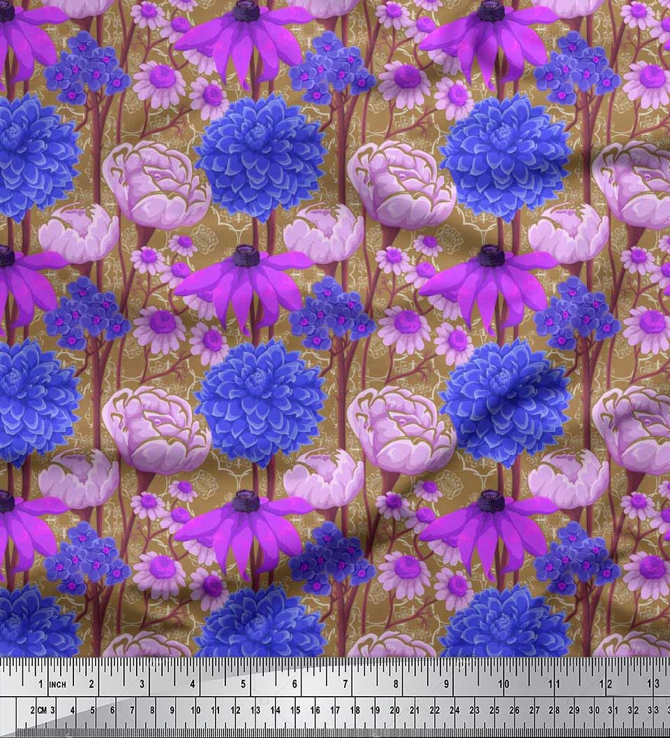 

Soimoi Japan Crepe Satin Fabric Dahlia,Echinacea Purpurea & Peony Floral Print Fabric by the metre 42 Inch 42 Inch Wide - Poly Crepe коричневий