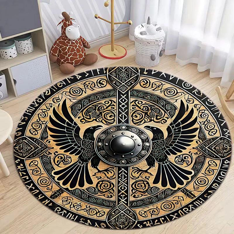 1Pc Viking theme Printed circular carpet, home door mat, outdoor travel protection carpet A12