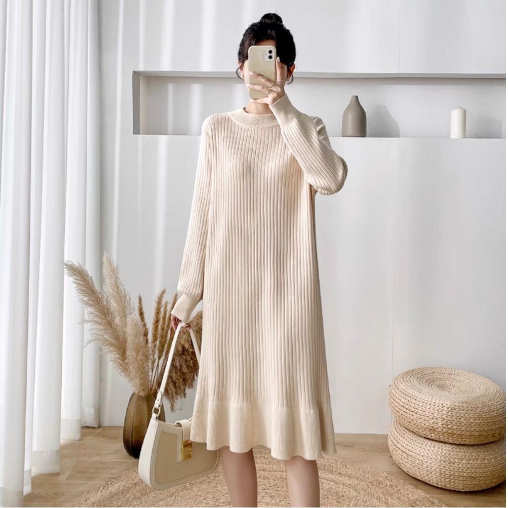 

French Chic Fishtail Fur Dress: Autumn/Winter Cozy Mid-Length Knitted Dress Small абрикосовый