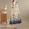 Ärmelloses Plus-Size-Baumwolle-Vintage-Blumenmuster, neue Kleider für Damen, lässig, locker, langes Sommerkleid