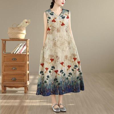 Fără mâneci Plus mărime Bumbac vintage Floral nou în rochii pentru femei rochie lejeră lungă de vară
