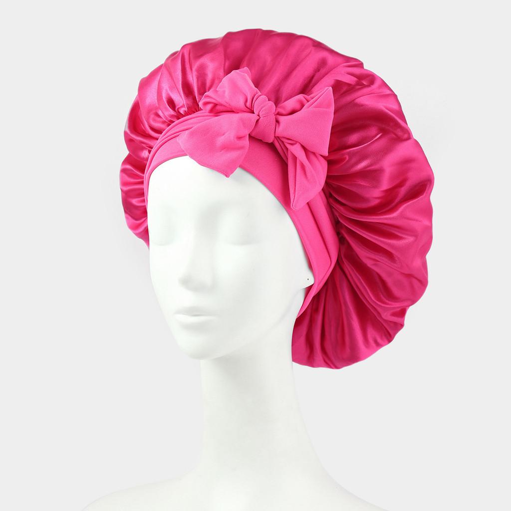 Bonnet de Nuit en Satin pour Femmes avec Nœud Papillon Lien Réglable Soin des Cheveux Bonnet de Nuit Doux en Soie