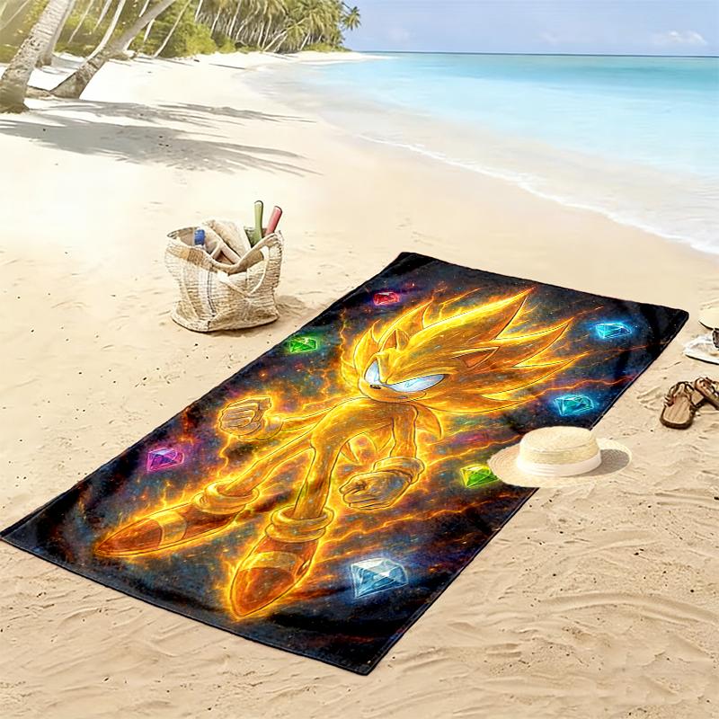 1pc SONIC Beach Towel, Soft Beach Towel Suitable for Beach Swimming, Outdoor Camping and Traveling