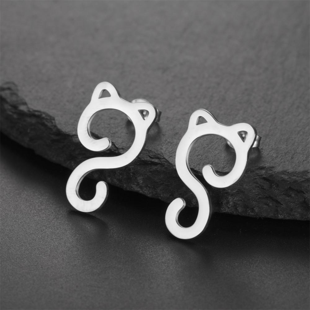 My Shape Cute Cat Stud Earrings for Girls Gifts Animals Lovers Lovely Kitten Earrings Stainless Steel Jewelry for Women Teen