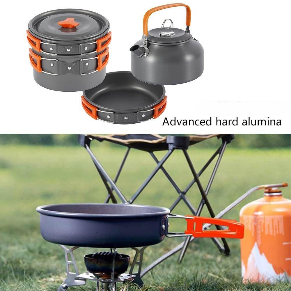 Camping Cookware Accessories Set Aluminum Portable Fish Camping Set Tea Pot Outdoor Tableware Cookset Kit Pan Bowl Kettle Hiking BBQ Picnic Equipment