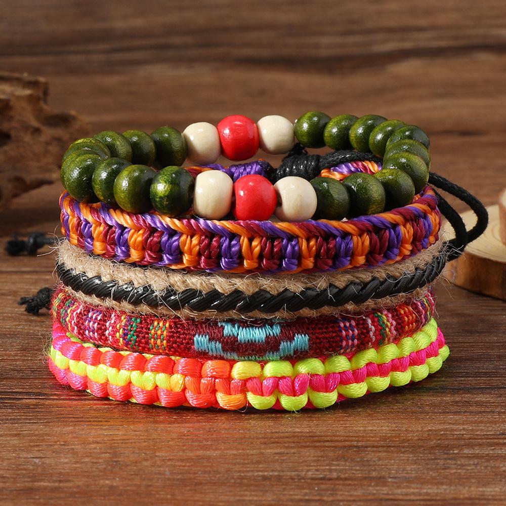 

Punk Style Multi-Piece Retro Leather & Wooden Bead Bracelet Set