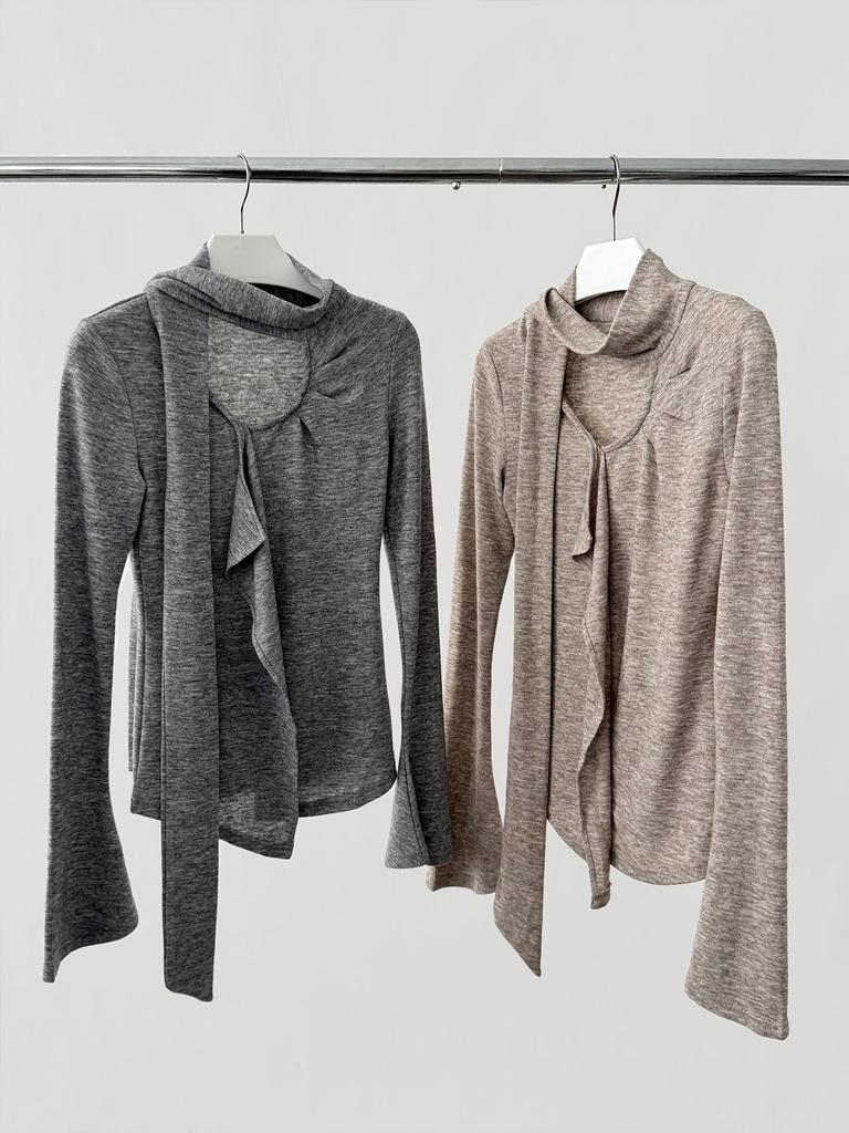 LOOPIN Spring Asymmetrical Textured Ruffled Knit T-shirt for Women