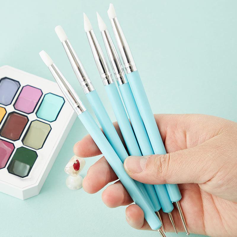1/10/15 Pcs/Set Dual Ended Rhinestone Nail Art Manicure Brush Silicone Pen Sculpture Pen/3D Flower Carving/Dotting Nail Tool