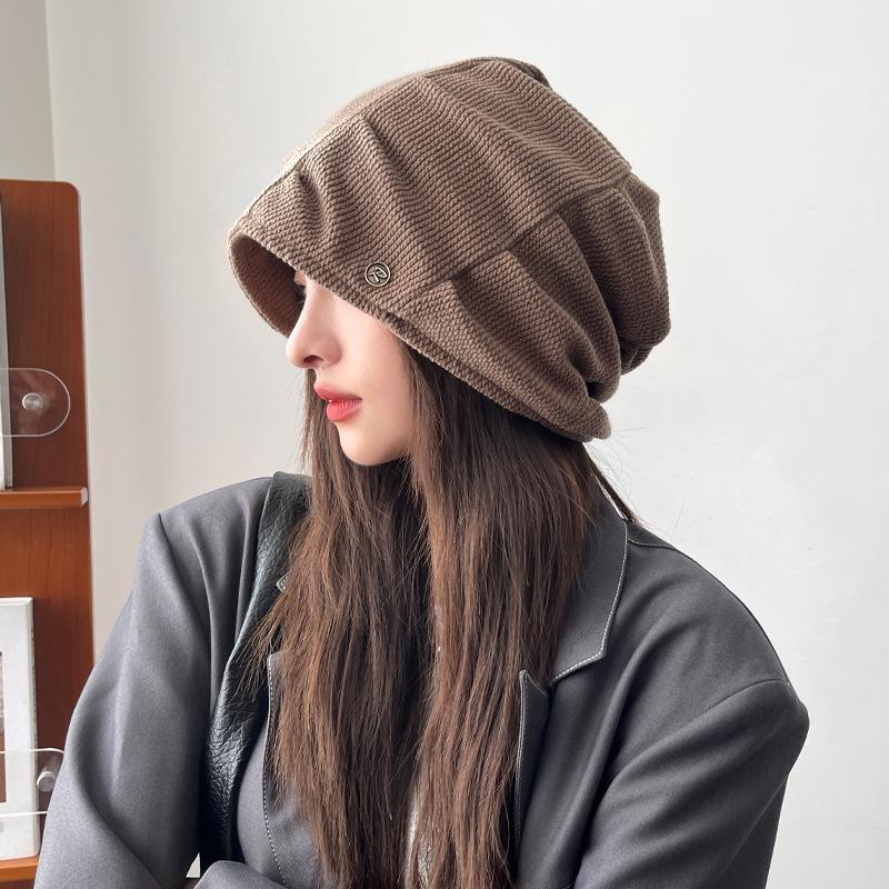 Women's Hat with Big Head Surround Baotou Hat Early Autumn Thin Face Showing Small Cold Hat Korean Version Versatile Pile Hat Trendy