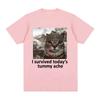 I Survived Todays Tummy Ache TShirt Funny Cat Creative Printed Short Sleeve TShirt Women Casual Streetwear Summer Soft Clothing