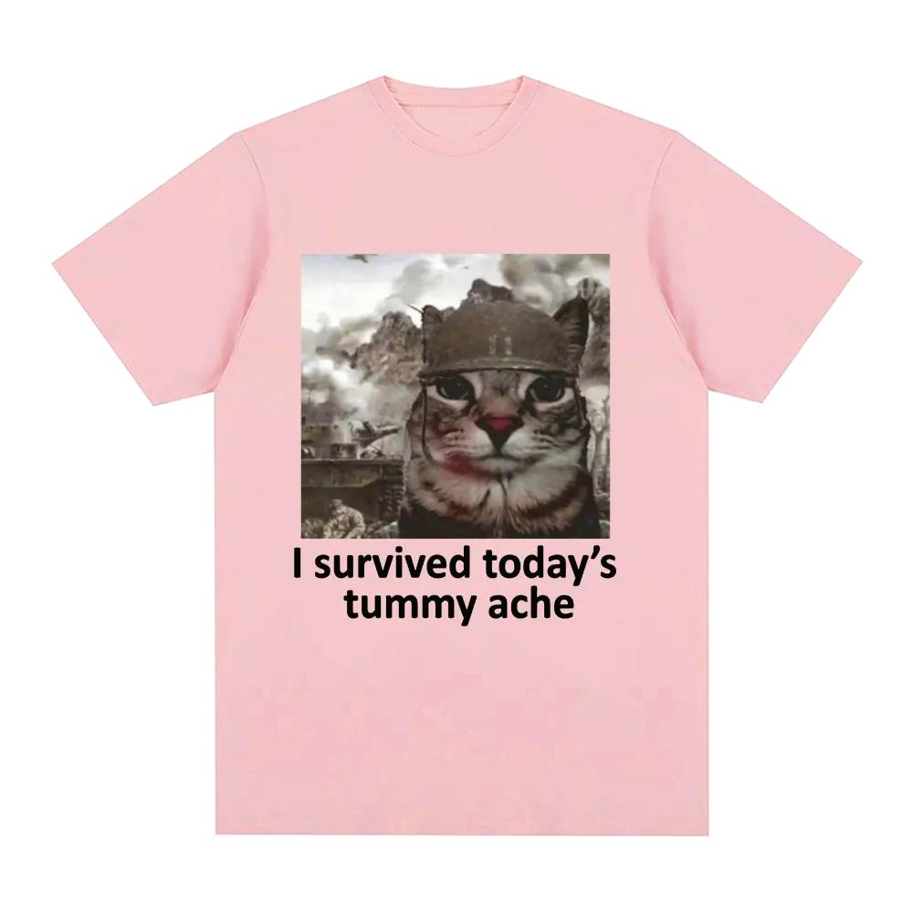 I Survived Todays Tummy Ache TShirt Funny Cat Creative Printed Short Sleeve TShirt Women Casual Streetwear Summer Soft Clothing