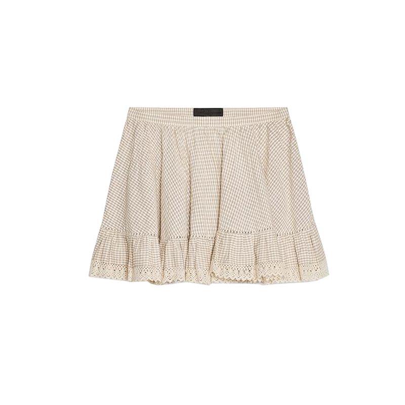 Laminated Decoration Gingham High Waist Mini Skirt 5107400 Sexy off-Neck Strap Tops 5107009