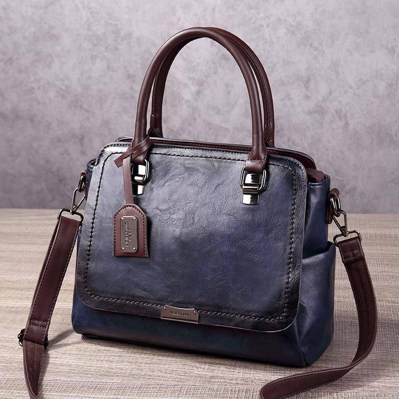 

New Retro Women s Bag, European and American Style, Handmade Color Wiping, Chinese Style, Hand-held Crossbody Pillow, Multi Compartment Bag Темно-синій