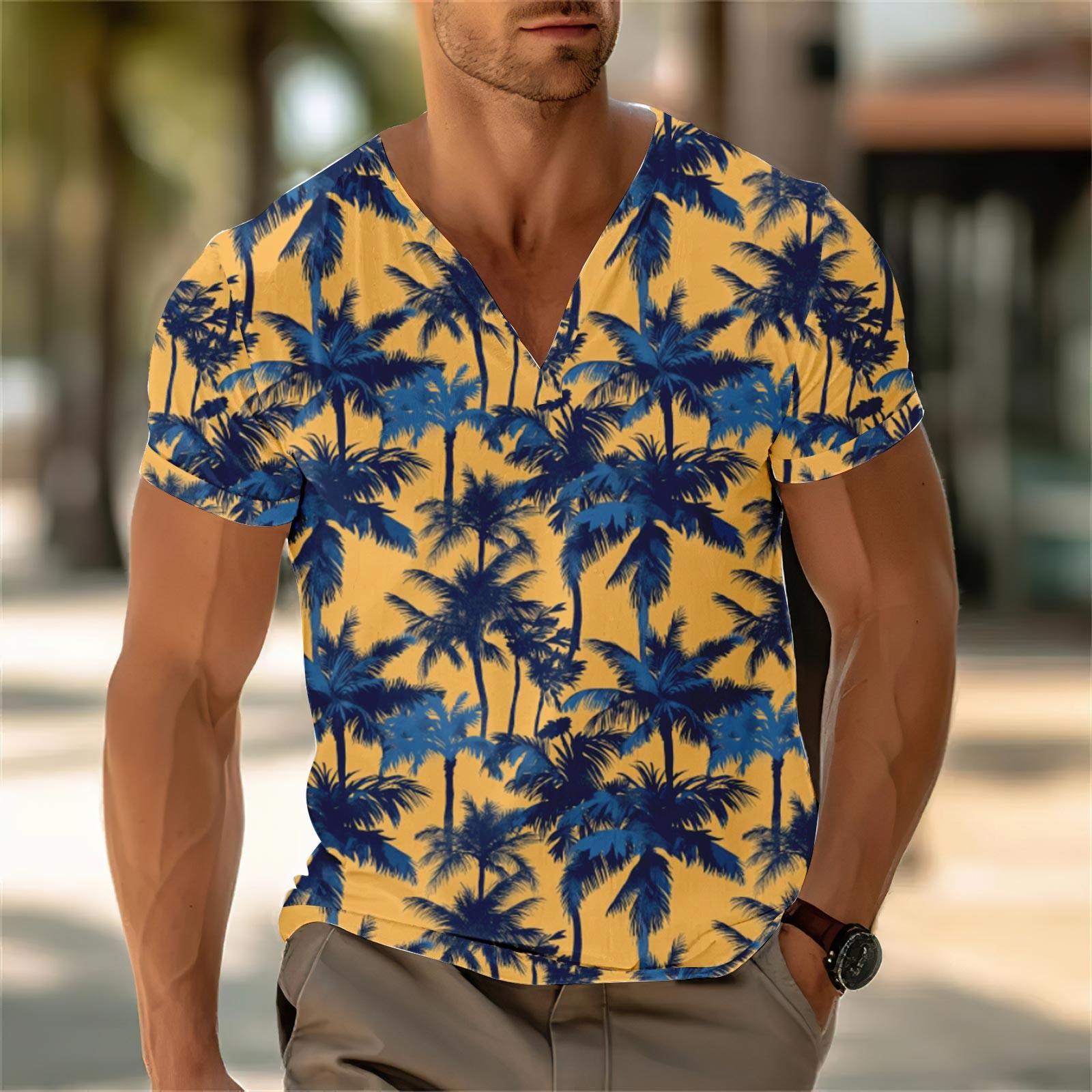 

Мужской повседневный топ с V-образным вырезом и короткими рукавами, свободный повседневный модный топ для отдыха XL жёлтый