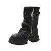 Fashion New 5.5cm Winter Women Mid-calf Boots Western Short Boots Belt Buckle Soft Leather Boots Fashion Thick Bottom Platform Shoes