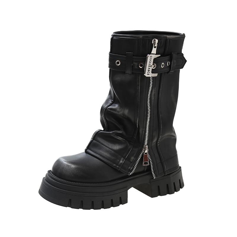 Fashion New 5.5cm Winter Women Mid-calf Boots Western Short Boots Belt Buckle Soft Leather Boots Fashion Thick Bottom Platform Shoes