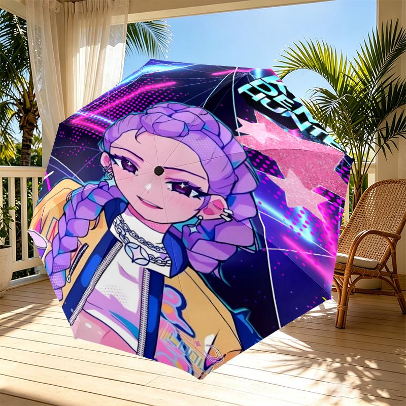 KPop Demon Hunters Print Automatic Open Close Umbrella, Portable Foldable Umbrella, for Outdoor Commute Camping Trip, Ideal Birthday Gift