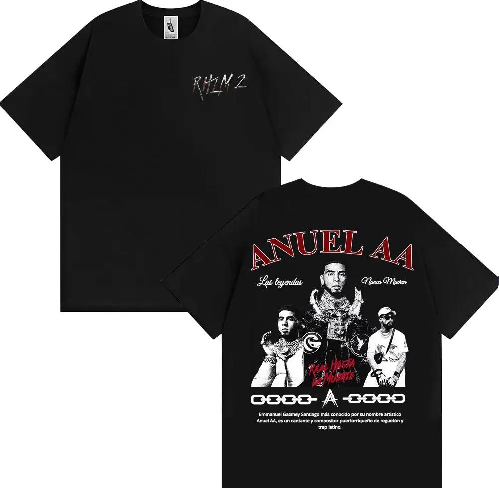 Rapparen Anuel AA Rhlm 2 Album 2025 Turné T-shirts Män Kvinnor Mode Hip Hop High Street Bomulls-sweatshirt Streetwear Plus Size