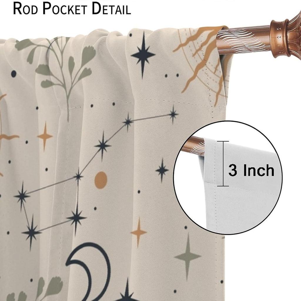 Boho Moon Decor Curtains,Magic Moons and Stars Boho Pattern for Home Kitchen Restaurant Decoration Window Curtain 2Panel