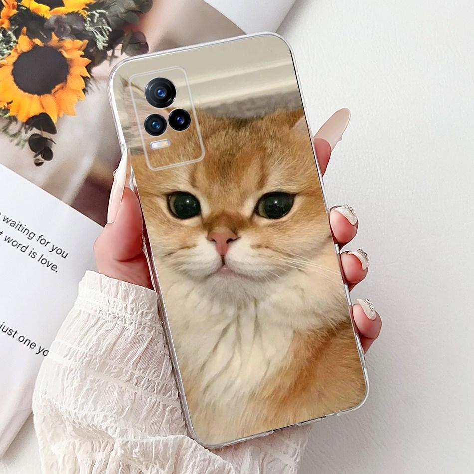 For Vivo V21e V2061 / V21 4G 5G V2050 V2066 Phone Case VivoV21e V 21 4G Elegant Floral Cat Printing Soft Silicone TPU Cases