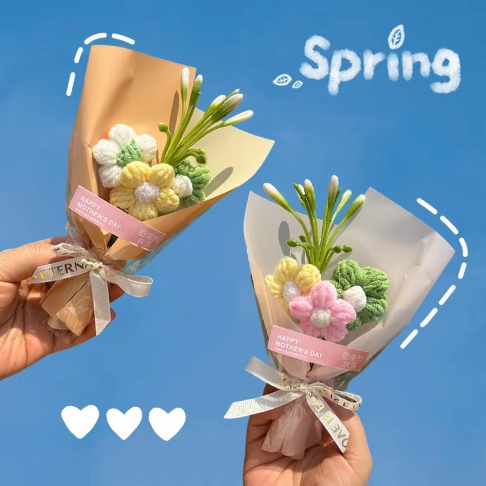 Fake Flower Mini Flower Bouquets Home Decoration Mother's Day Gifts Crochet Artificial Flower Handmade Knitted Flower Bouquets