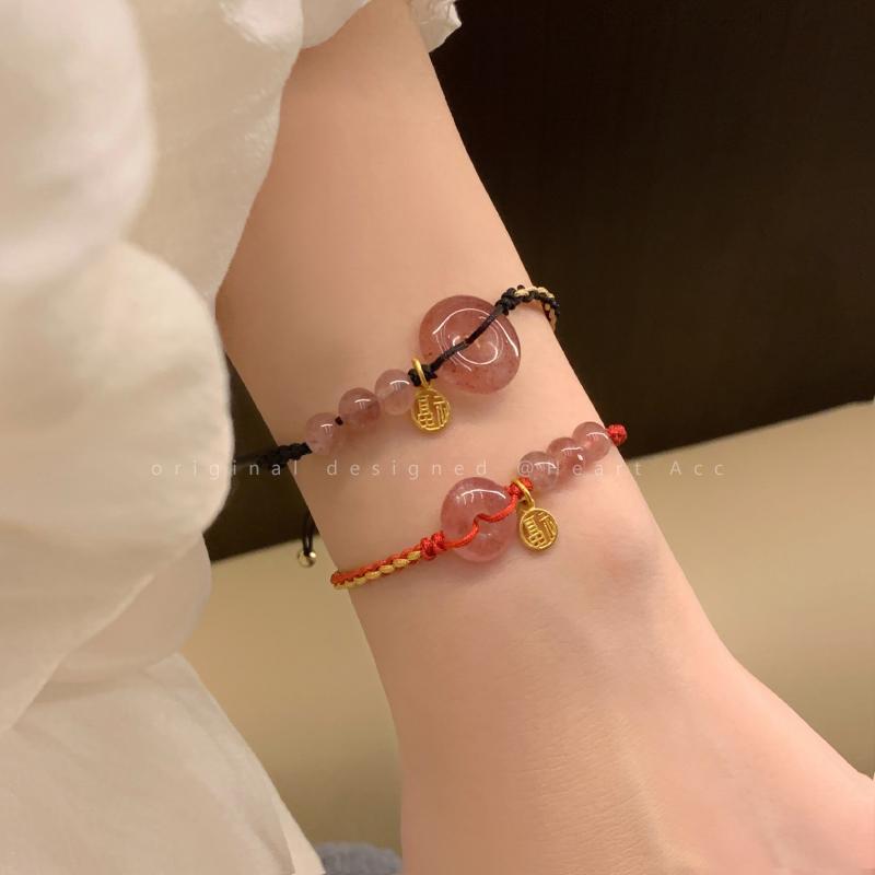 Strawberry Crystal Love & Peace Woven Bracelet - Women's Niche Design, Celebrity Couple Style