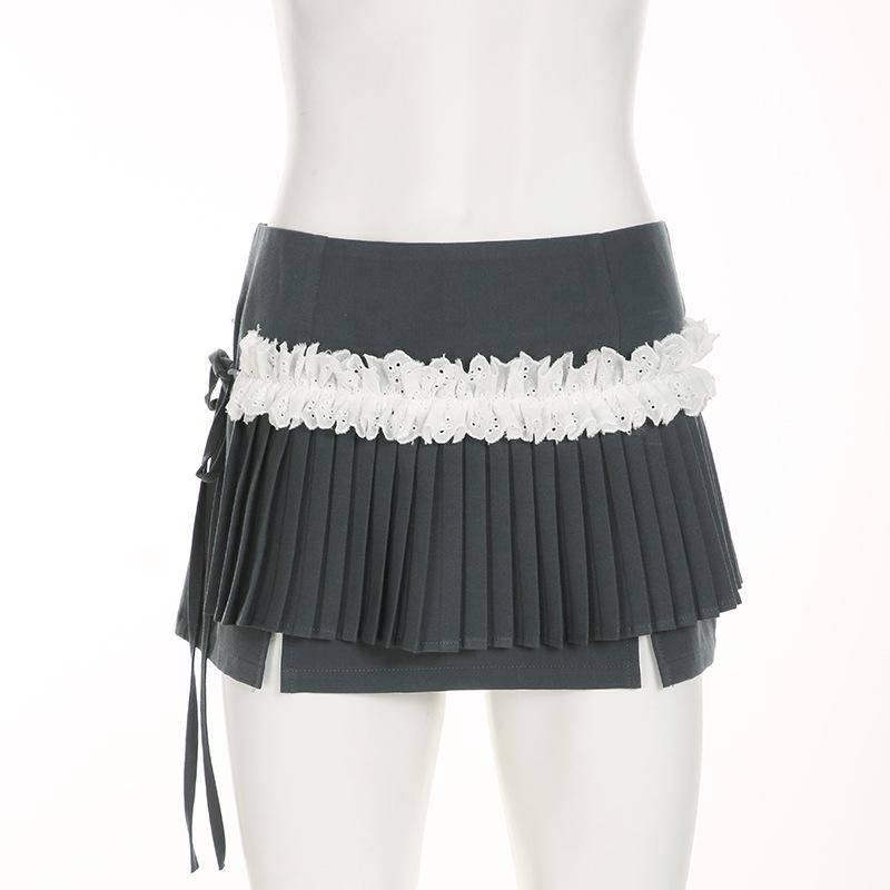 European & American Sweet Style Lace Pleated Two-Piece Short Skirt for Girls