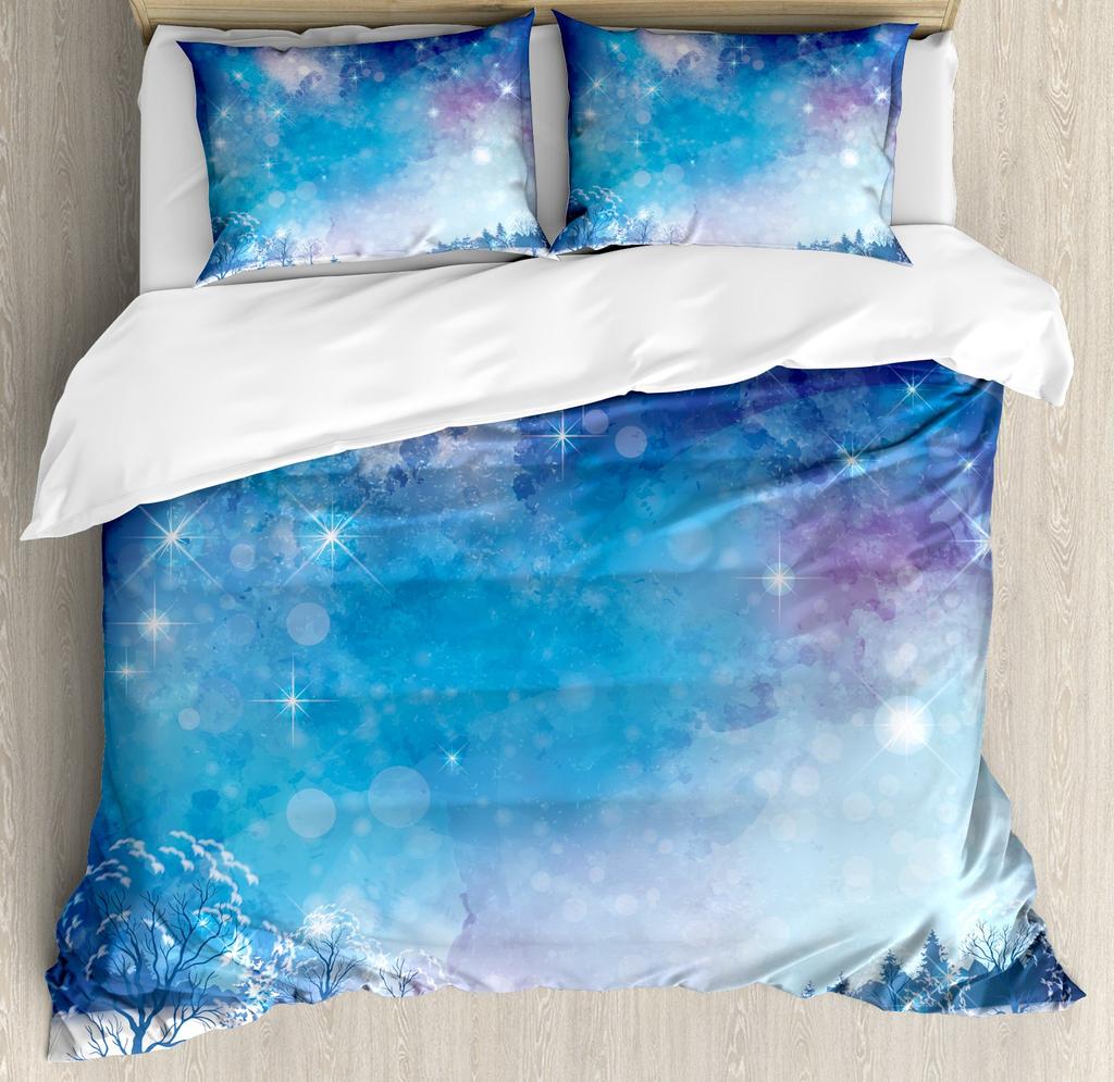 Winter Duvet Cover Merry Xmas Theme Delicate Snowflakes Cold Freezing Weather Vintage Holiday Pattern Room Decorative Women Kids